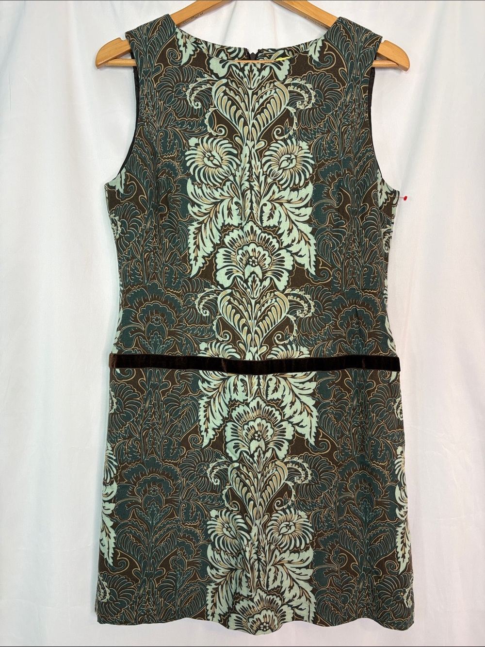 GIANNI BINI Sleeveless Floral Damask Shift Dress in Mint and Brown Size 10